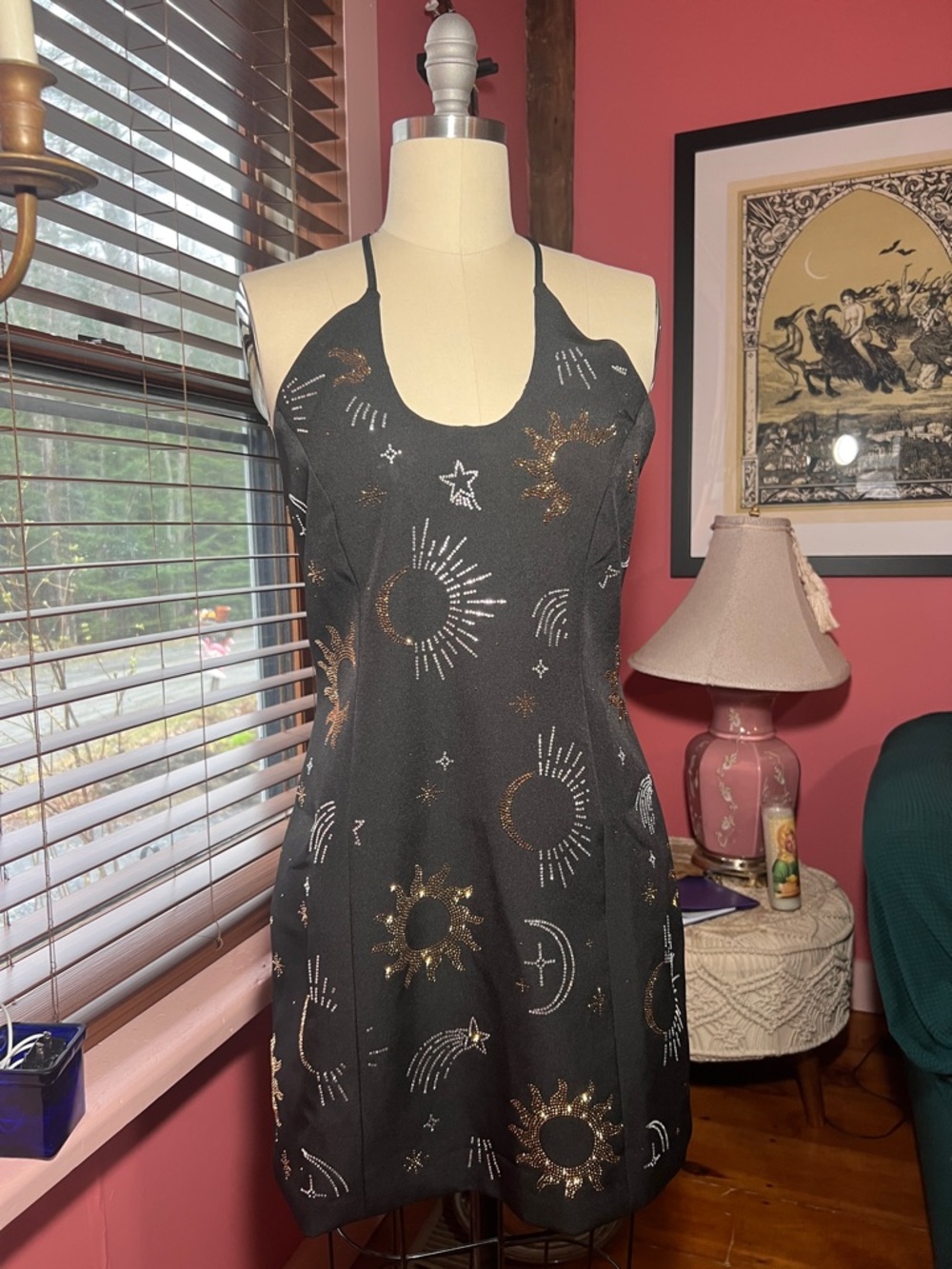 Nasty Gal Black Celestial Slip Dress with Metallic Accents